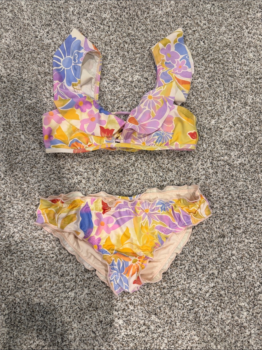 Raisins Girls Floral Ruffle Bikini in Yellow, Purple & Pink